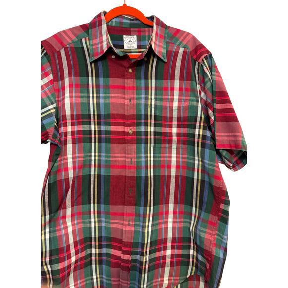 Brooks Brothers Madres  classic cotton button down SS shirt size L - Picture 1 of 5